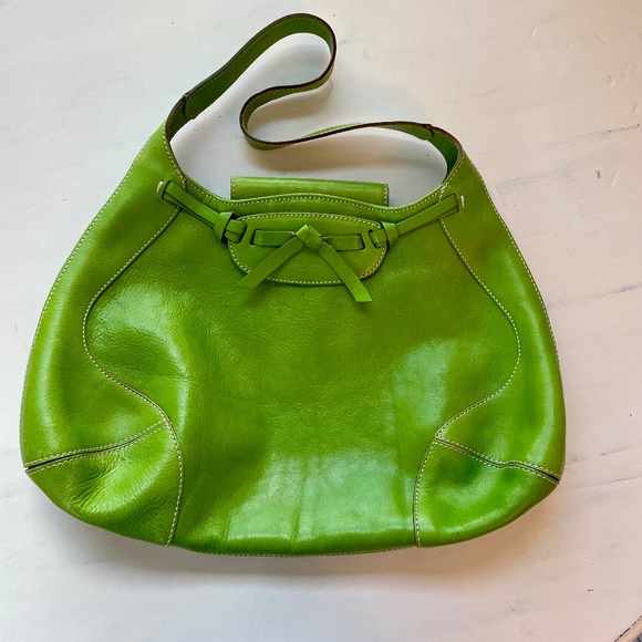 Kate Spade Vintage Kelly Green Leather Hobo Handbag Made In Italy 90s Feminine